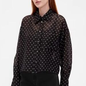 GAP Black Sheer Polka Dot Blouse